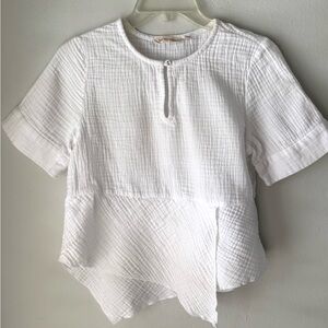 Soft Surroundings white cotton gauze keyhole neckline blouse top asymmetrical